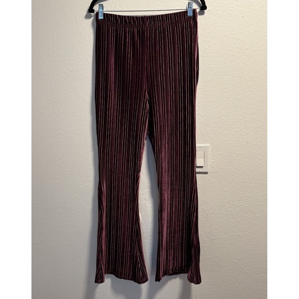 Y2K 90s Vibe Velvet Flare Pull On Burgundy Purple Plum Pants Women's Size M